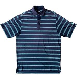 FOOTJOY Men's Striped Polo Shirt - Navy and Light Blue - Size M